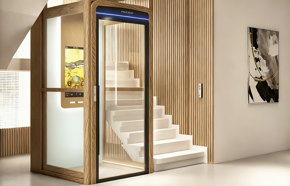 Home platform lift for villas and duplex houses with compact modern design